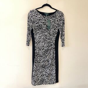 NWT Lauren Ralph Lauren Side Ruched Animal Print Sheath Dress Size 10 Stretchy